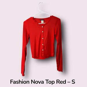 Fashion Nova Ribbed Long Sleeve Top – Red – Size Small